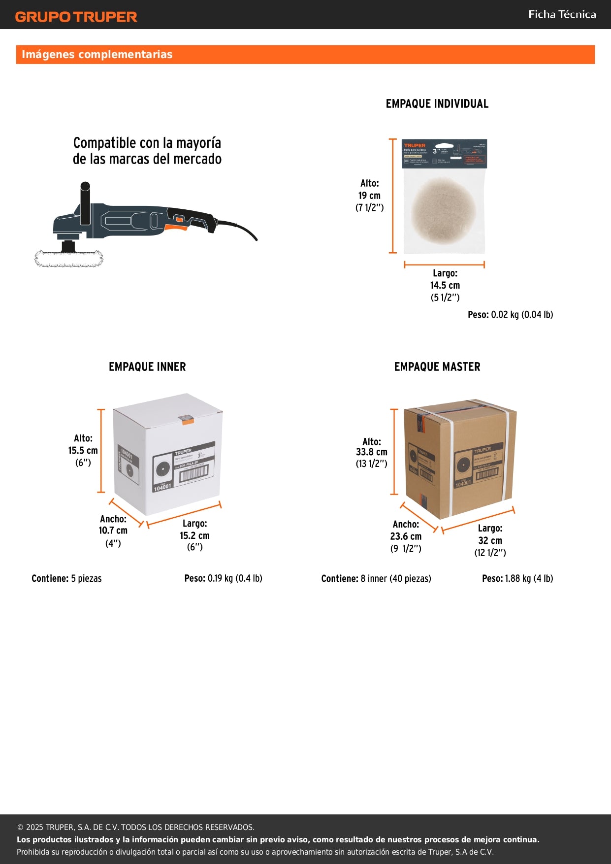 Borla 100% lana de 3", fijación hook and loop, TRUPER