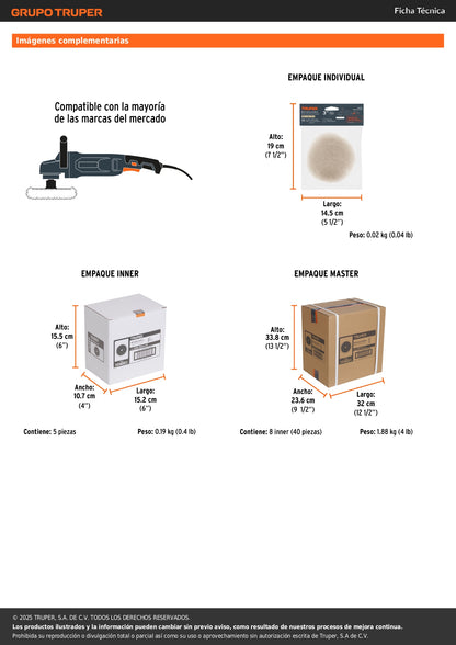 Borla 100% lana de 3", fijación hook and loop, TRUPER