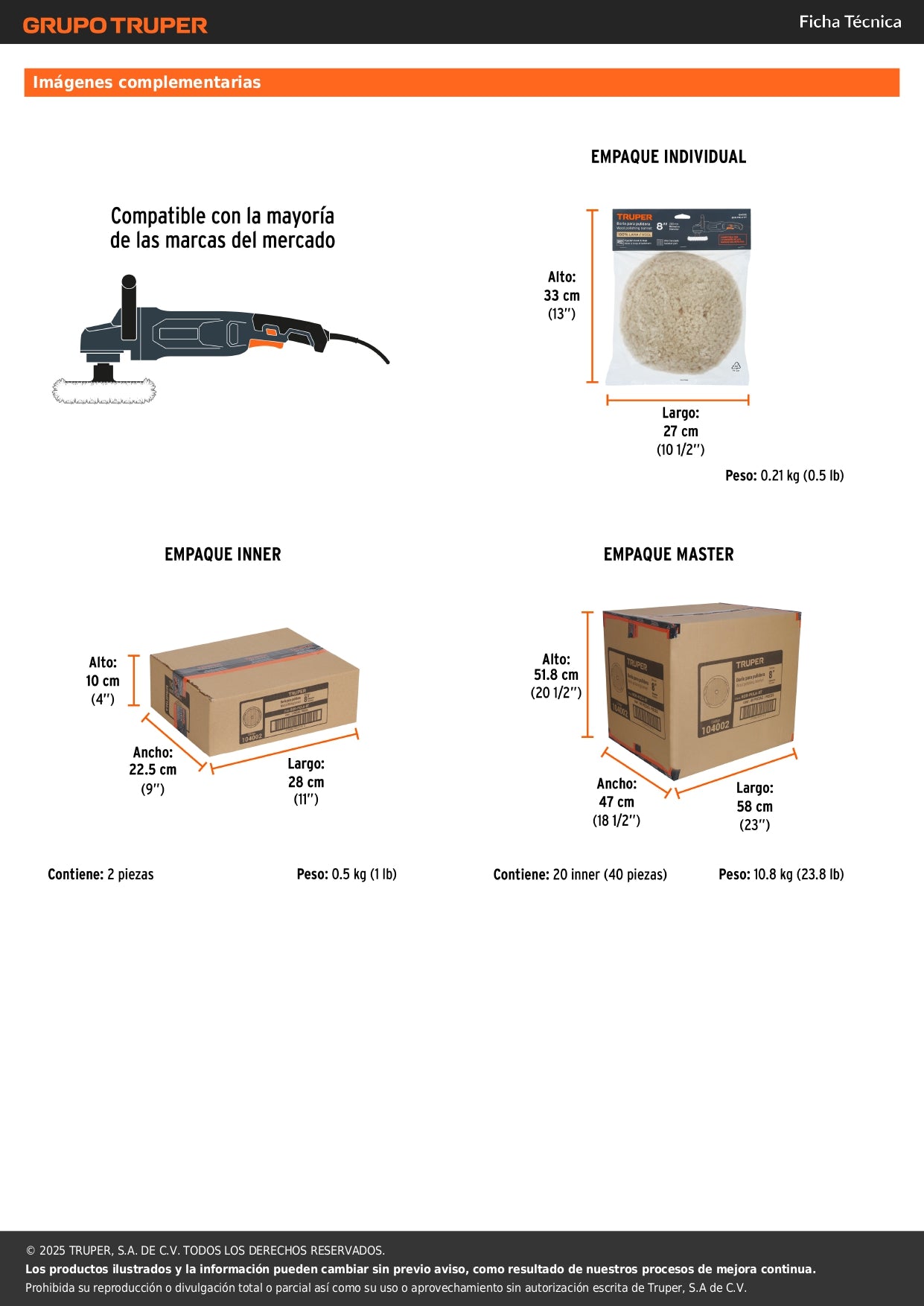 Borla para pulir lana trenzada de 8" hook and loop, TRUPER