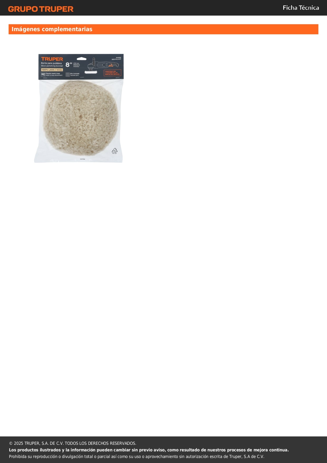 Borla para pulir lana trenzada de 8" hook and loop, TRUPER