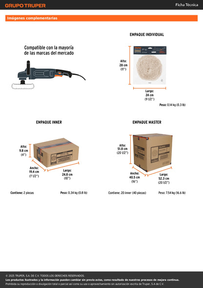 Borla para pulir lana trenzada de 7" hook and loop, TRUPER