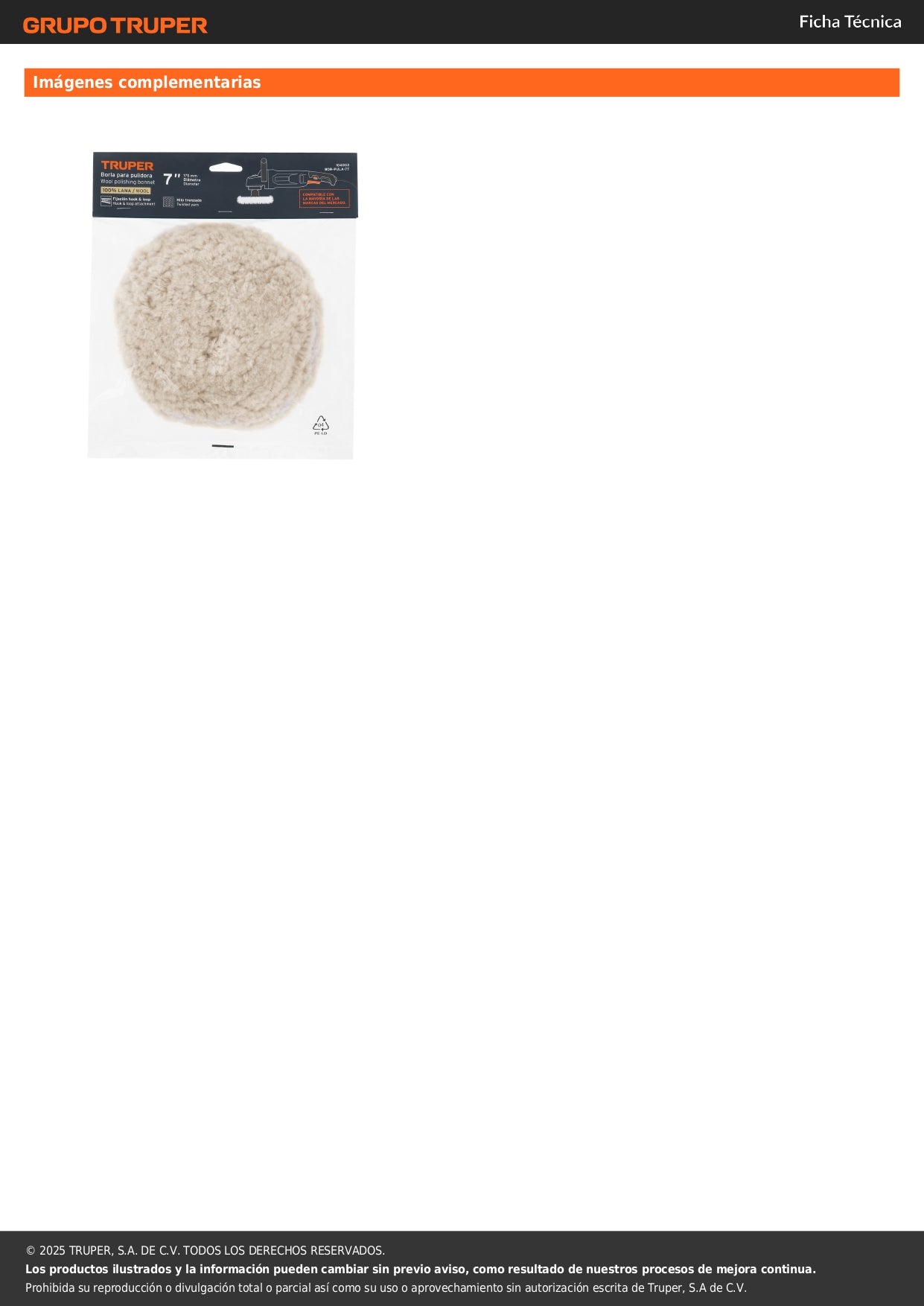 Borla para pulir lana trenzada de 7" hook and loop, TRUPER