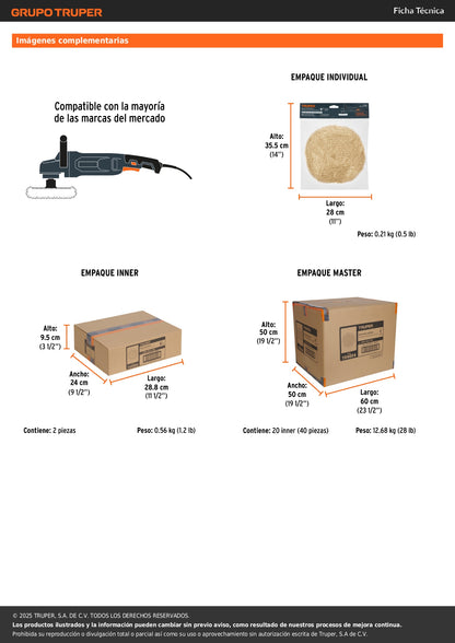 Borla para pulir 50% lana/50% poliéster de 9" hook and loop