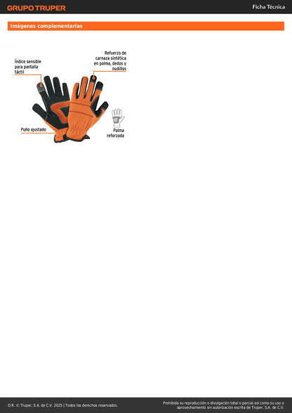 Guante de Mecánico TRUPER para Mujer GU-685 - Protección Profesional con Refuerzo de Carnaza Sintética y Pantalla Táctil para Herramientas Eléctricas y Mantenimiento