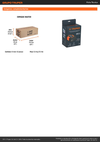 Inversor de Corriente 400W Truper INCO-400 - Convierte 12V a 120V con USB - Solución Portátil para Alimentar Equipos Electrónicos en Vehículos