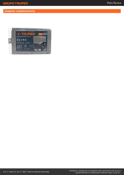 Lona Polietileno Reforzada 3x5m TRUPER LT-35 - Protección UV Resistente Rasgaduras Gris 180g/m2 Anti-Moho