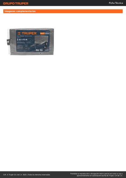 Lona Polietileno Reforzada 3x6m TRUPER LT-36 - Protección UV Resistente Rasgaduras Gris 180g/m2 Anti-Moho