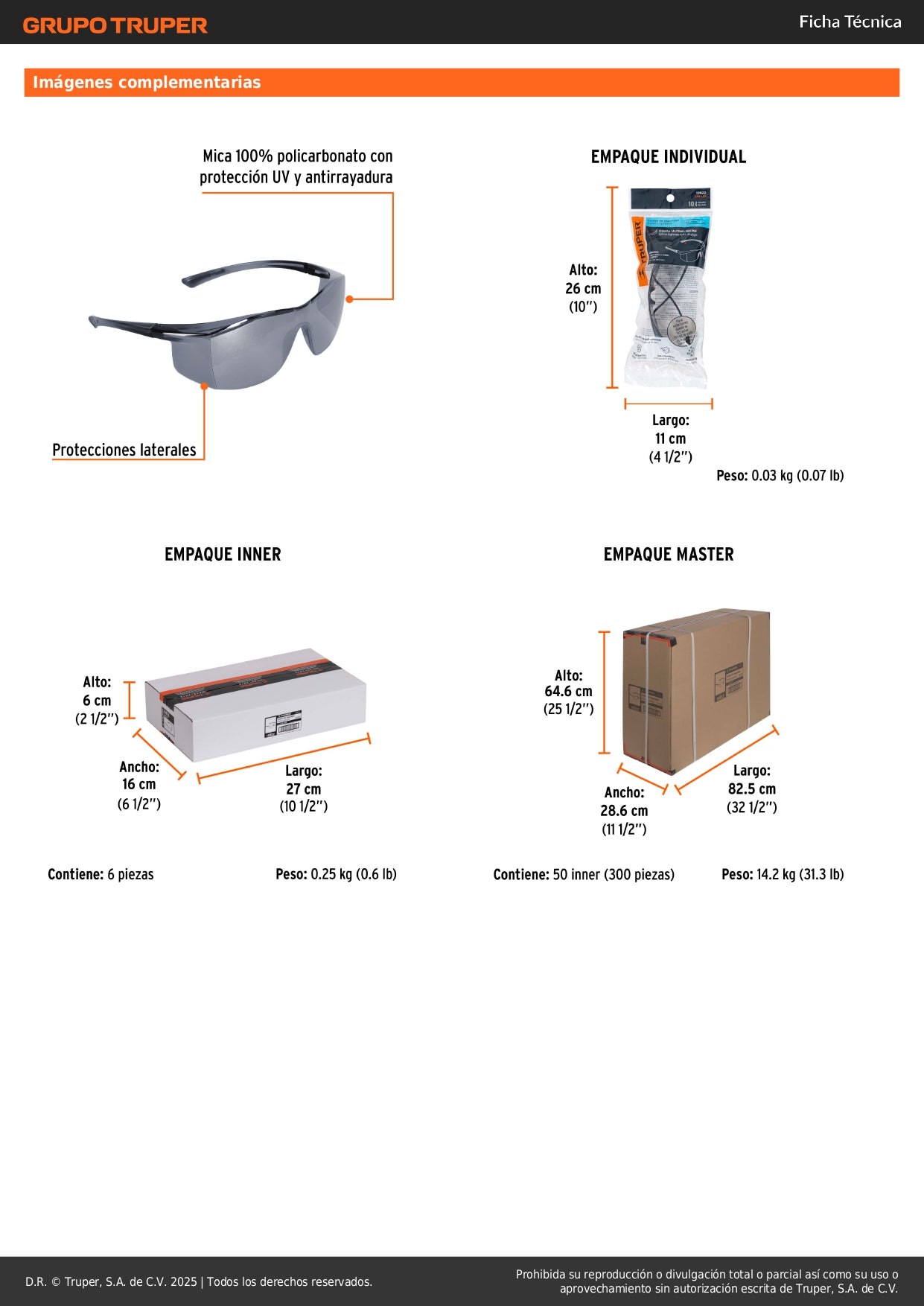 Lentes de Seguridad Truper Ultralite Espejo Plata - Protección UV Antirayadura Policarbonato - Industria Construcción Taller - LEN-LEP