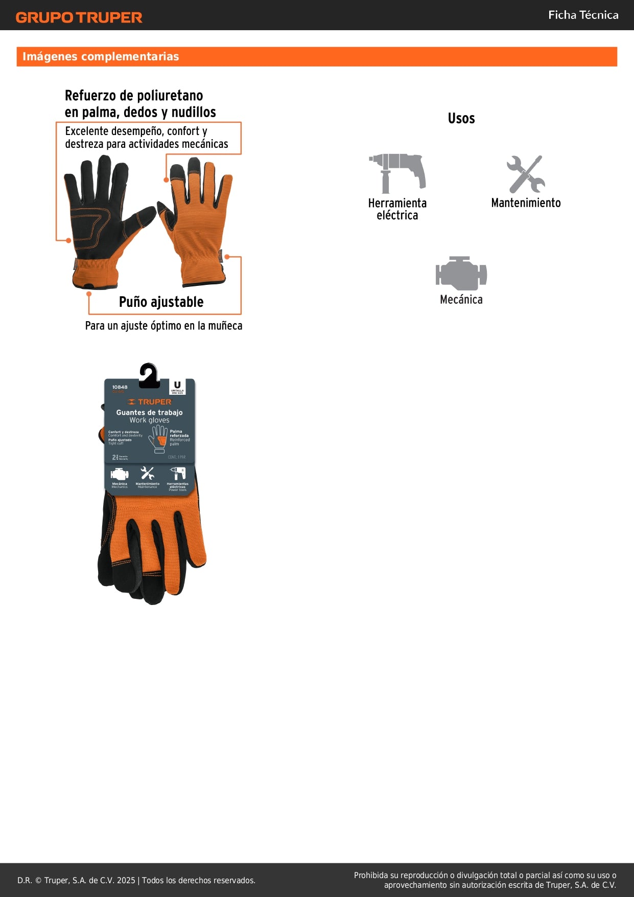 Guantes Mecánico TRUPER GU-615 Palma Reforzada Carnaza Sintética - Protección Profesional Herramientas Eléctricas