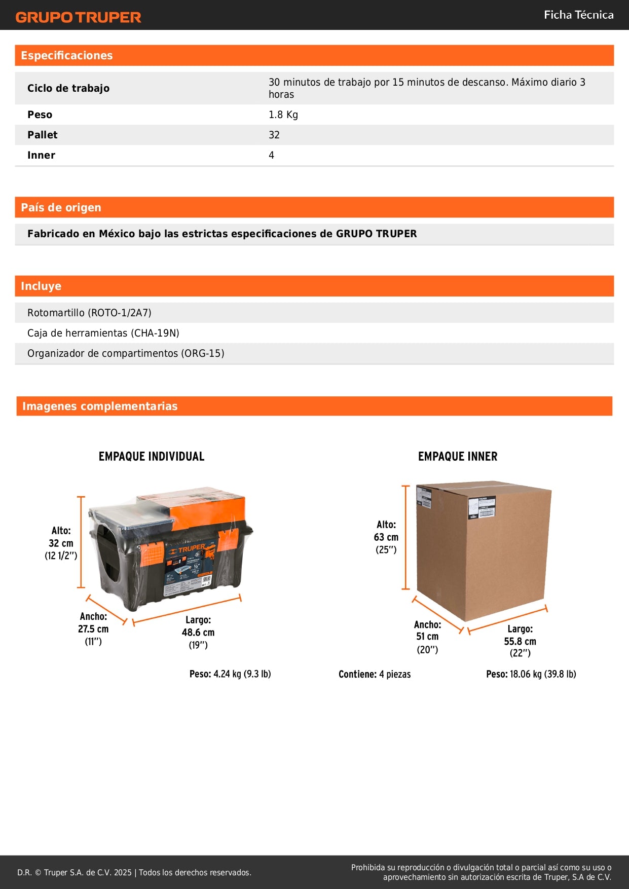 Combo Rotomartillo Profesional 1/2" 650W + Caja Herramientas 19" + Organizador 15 Compartimentos - Solución Completa para Perforación y Almacenamiento