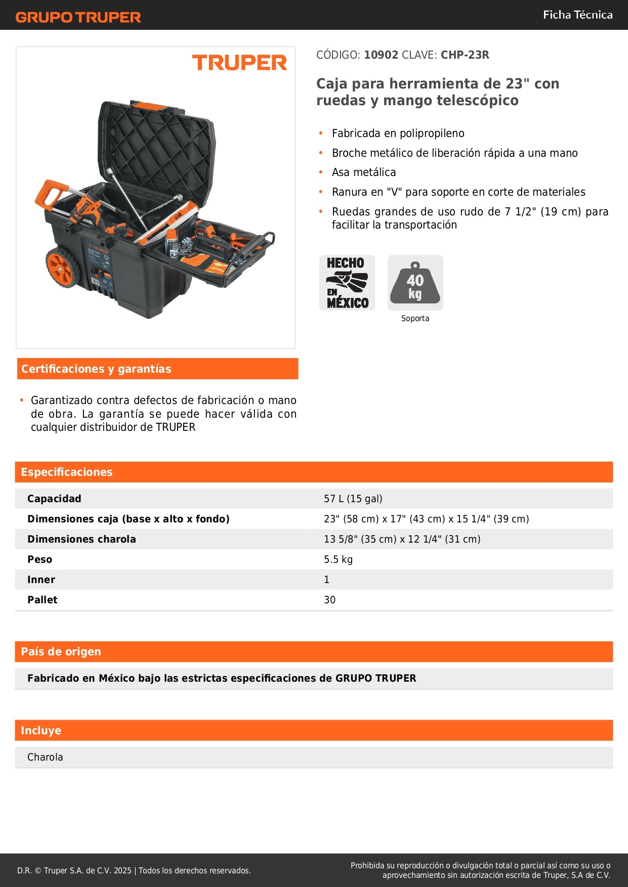 Caja de Herramientas Profesional 23 Pulgadas con Ruedas y Mango Telescópico - Transporte Fácil y Organización Móvil para Trabajo Pesado