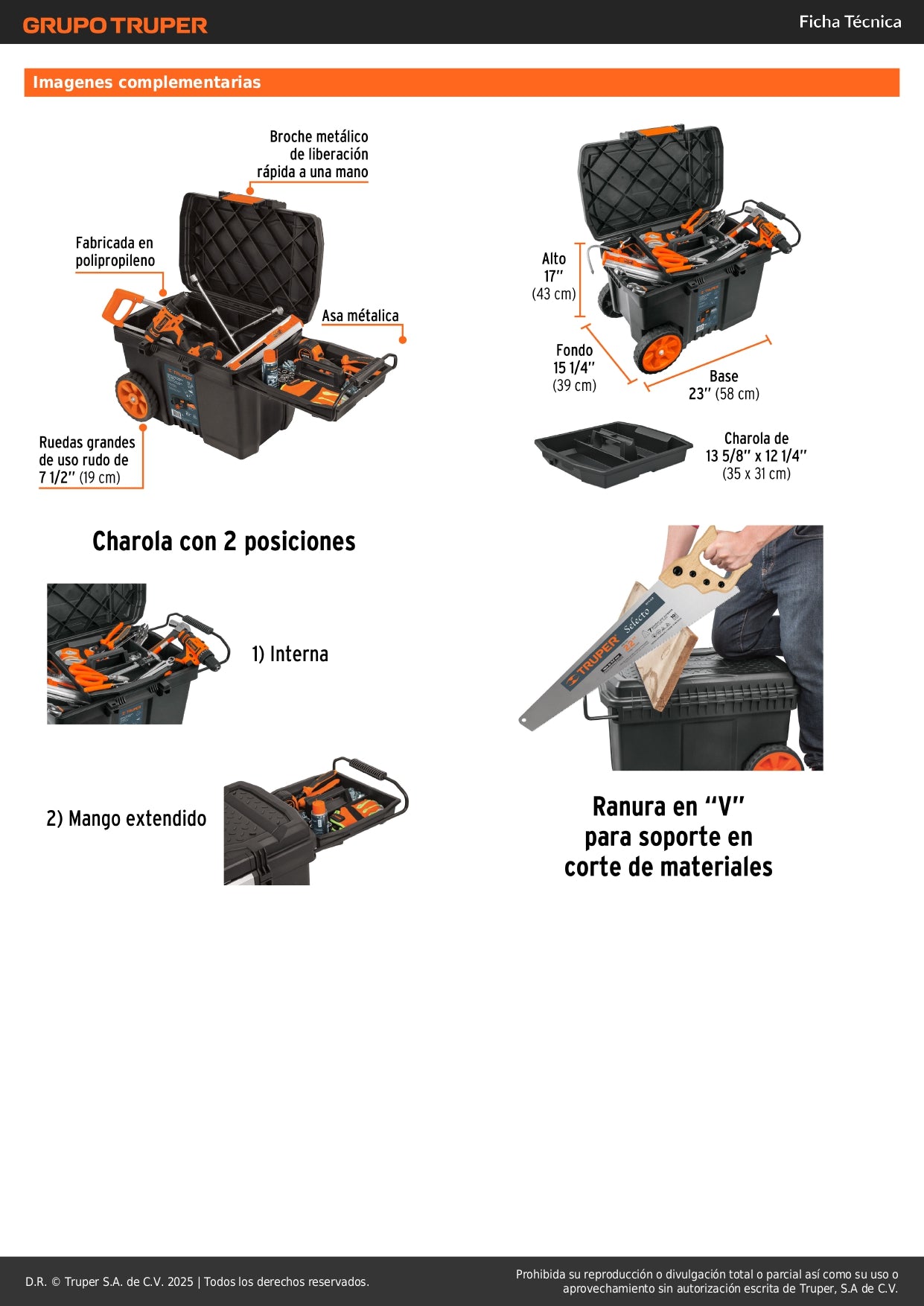 Caja de Herramientas Profesional 23 Pulgadas con Ruedas y Mango Telescópico - Transporte Fácil y Organización Móvil para Trabajo Pesado
