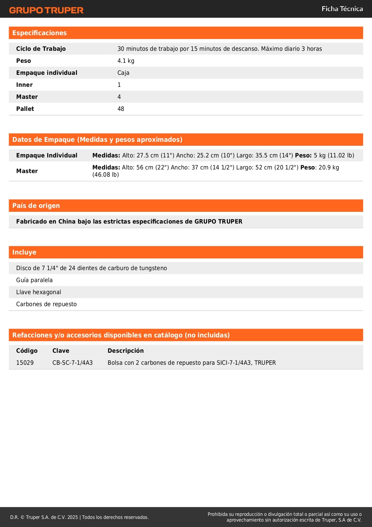 Sierra Circular 7-1/4" 1750W TRUPER PRO SICI-7-1/4A3 - Corte Preciso Madera con Motor Potente y Guía Bisel 45°