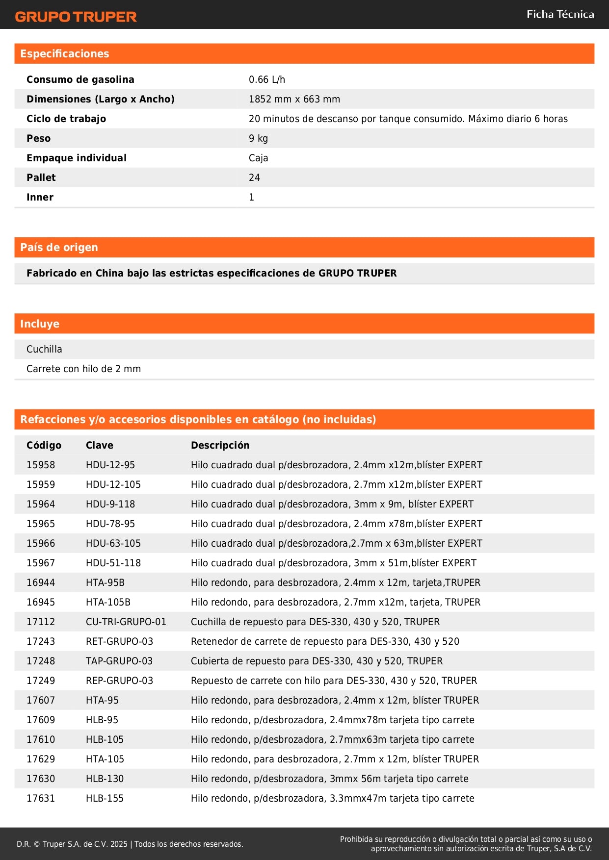 Desmalezadora Gasolina 33cc DES-330 Mango Bici 18" - Elimina Maleza Verde y Seca con Motor 1.4HP Arranque Fácil y Arnés Ergonómico