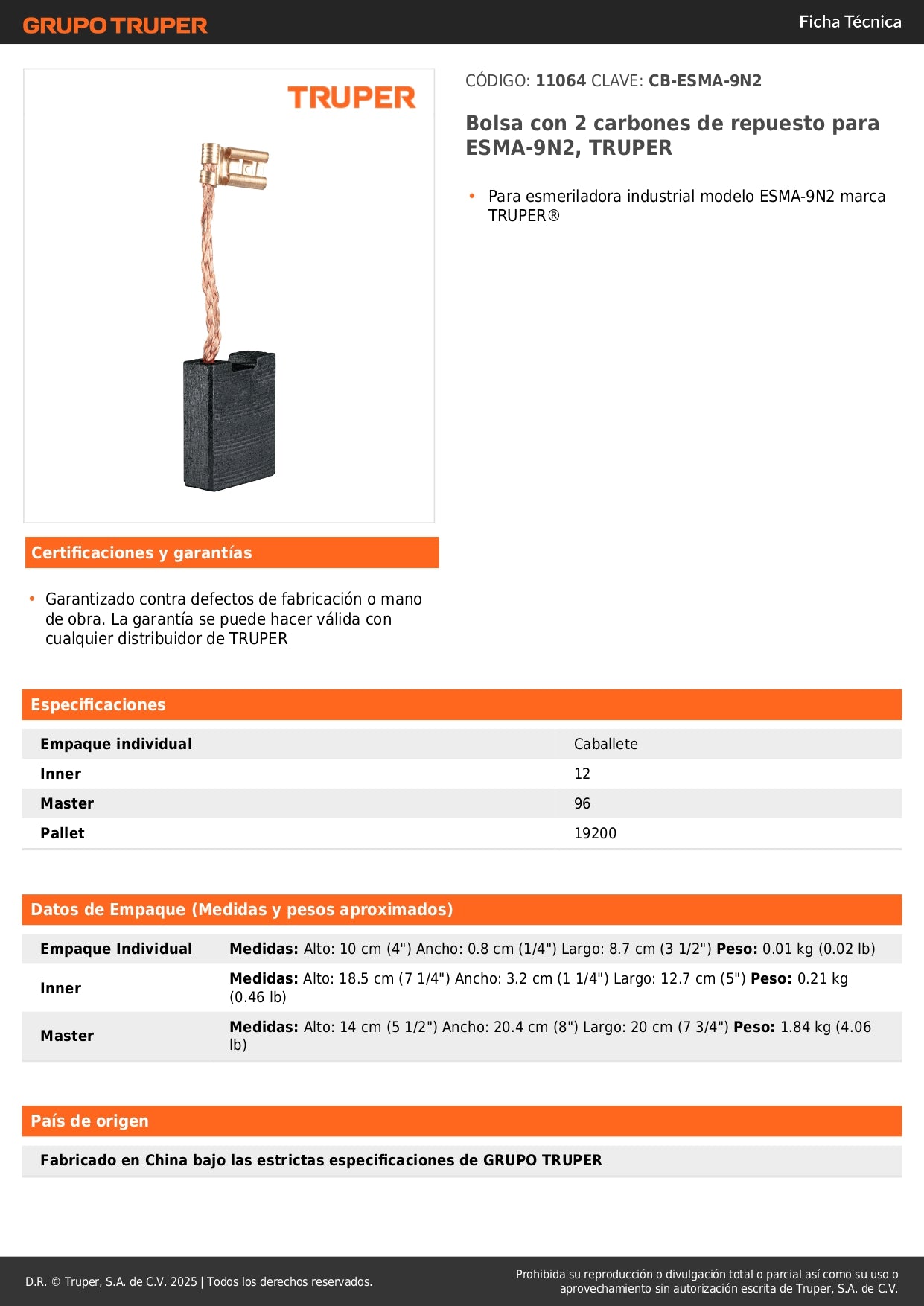 Bolsa con 2 carbones de repuesto para ESMA-9N2, TRUPER