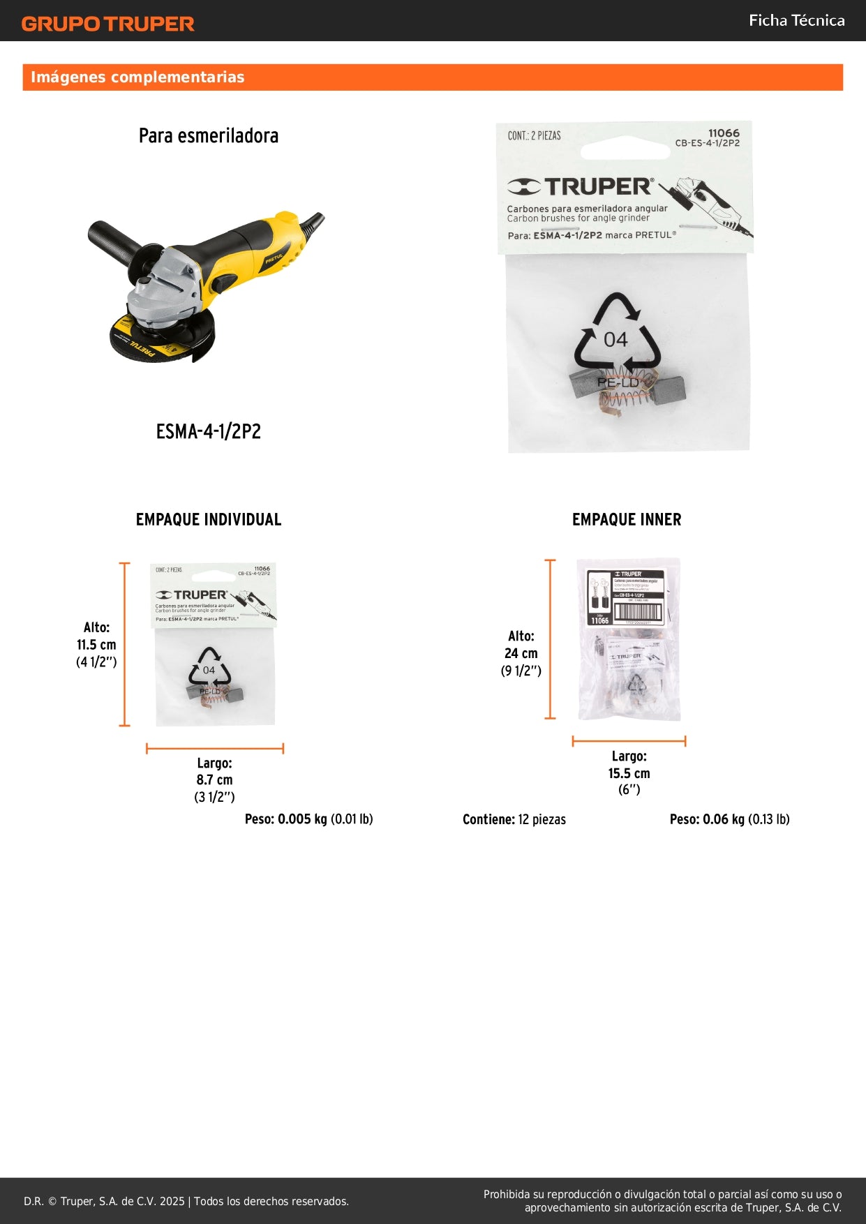 Bolsa con 2 carbones de repuesto para ESMA-4-1/2P2, TRUPER