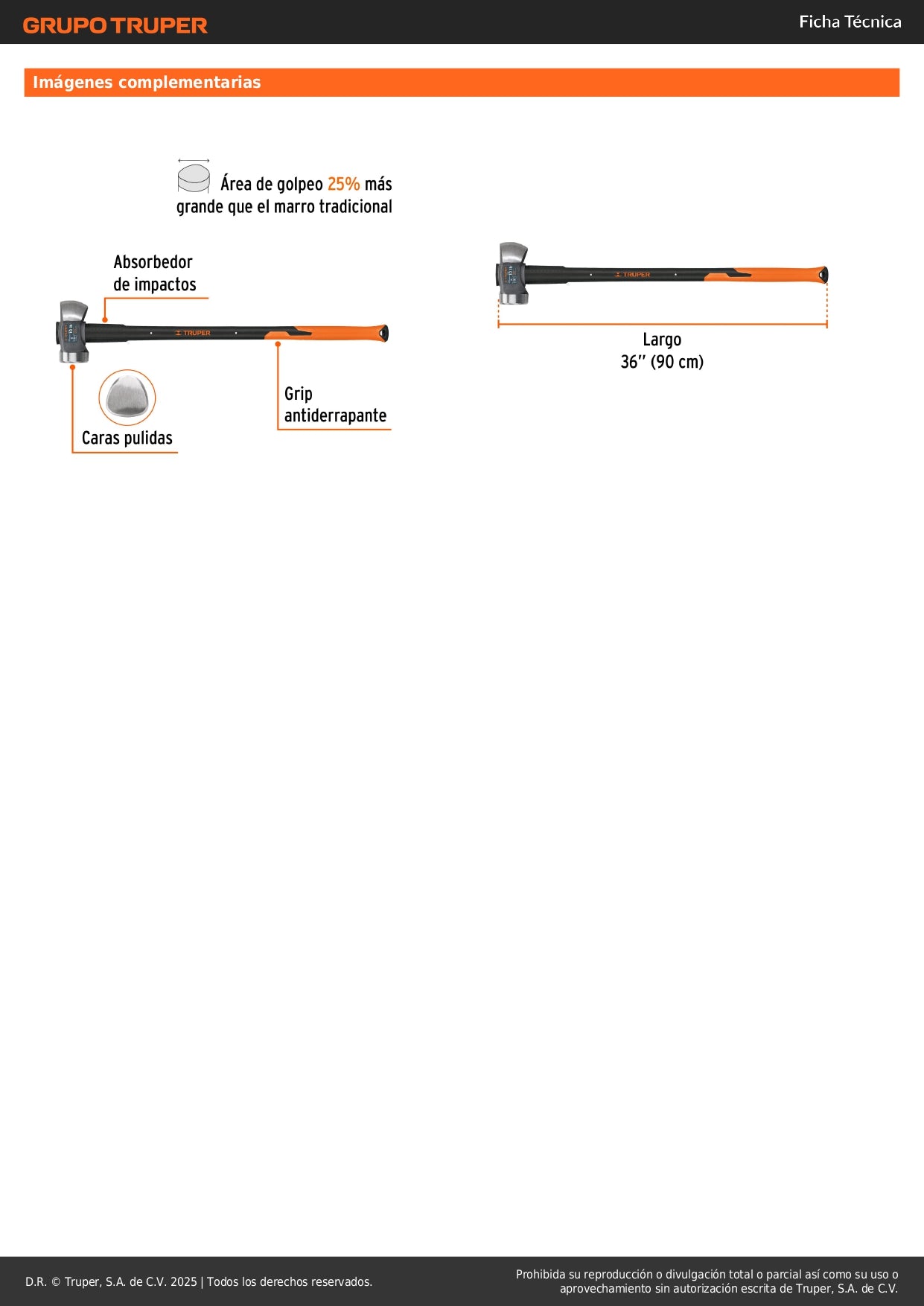 Marro Demoledor 10 lb Truper MD-10FX - Mango Fibra Vidrio 36" - Solución Profesional para Demolición y Trabajos Pesados