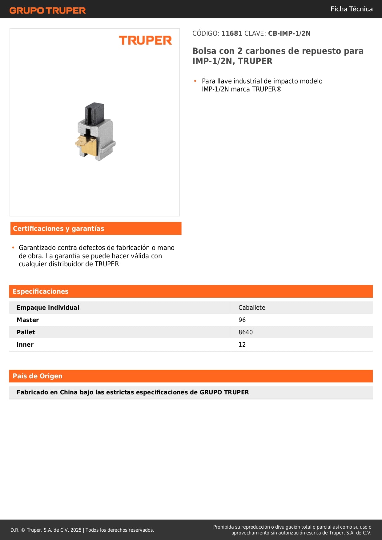 Bolsa con 2 carbones de repuesto para IMP-1/2N, TRUPER