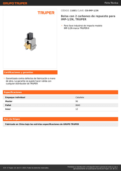 Bolsa con 2 carbones de repuesto para IMP-1/2N, TRUPER