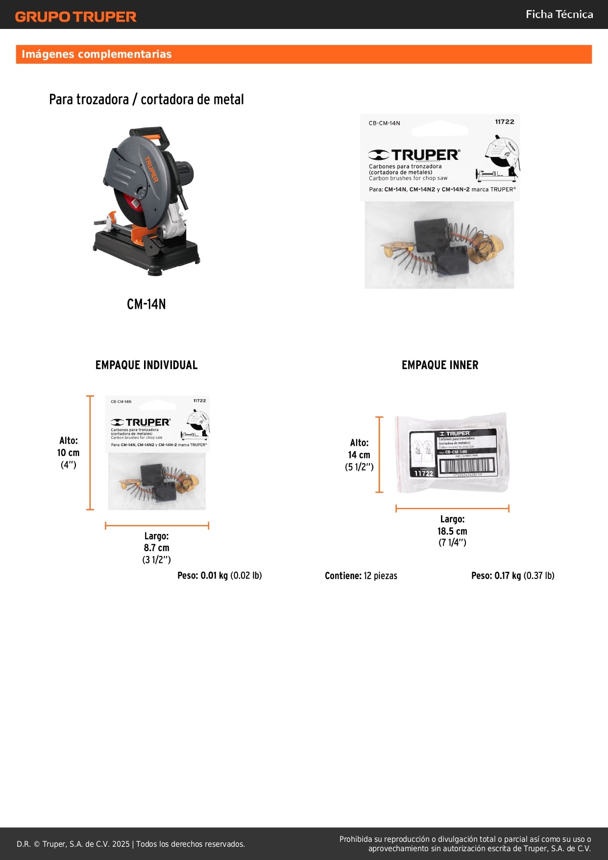 Bolsa con 2 carbones de repuesto para CM-14N, TRUPER