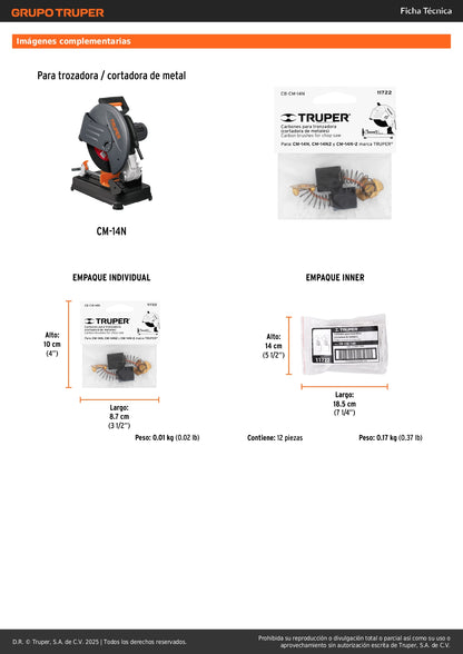 Bolsa con 2 carbones de repuesto para CM-14N, TRUPER