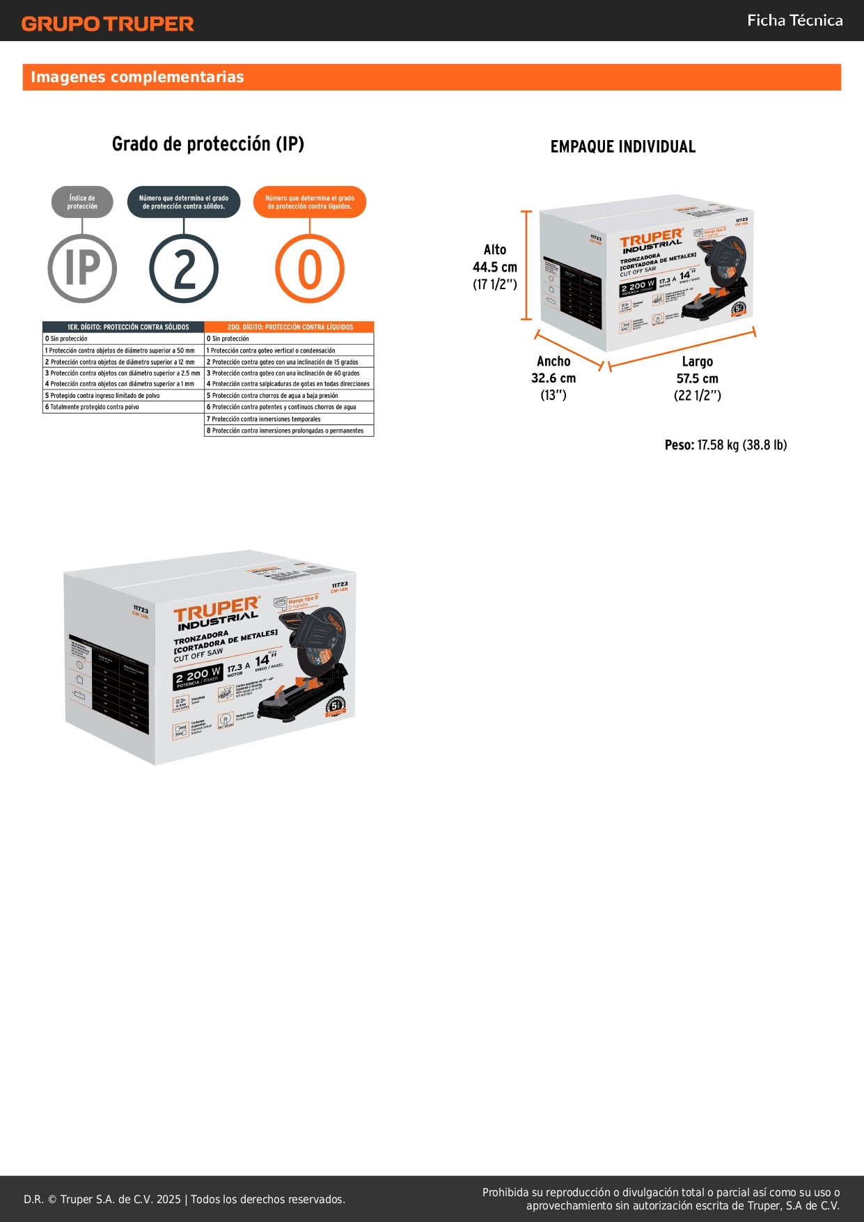 Tronzadora Cortadora de Metales 14 Pulgadas CM-14N 2200W - Cortes Precisos Angulares con Mango en D y Sistema Anti-Chispa TRUPER