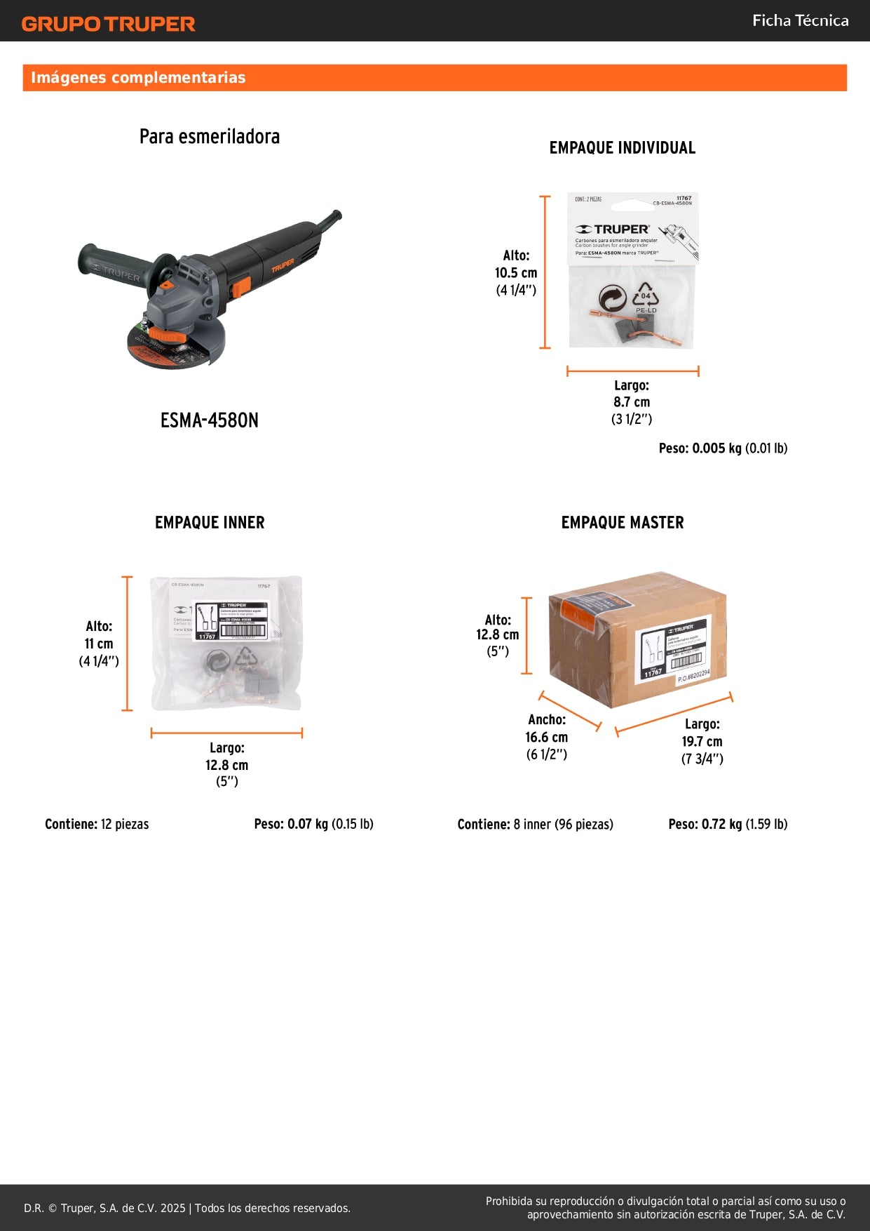 Bolsa con 2 carbones de repuesto para ESMA-4580N, TRUPER