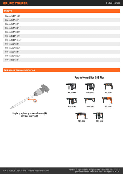 Juego de 15 brocas y cinceles SDS Plus en estuche, TRUPER