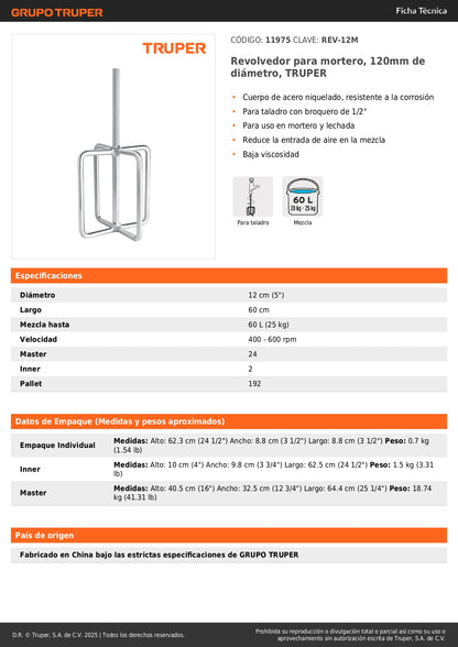 Revolvedor para mortero, 120mm de diámetro, TRUPER