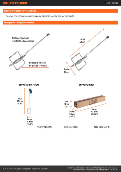 Revolvedor para mortero, 120mm de diámetro, TRUPER