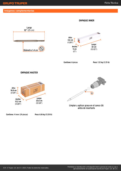 Cincel de punta SDS Plus de 10", Truper