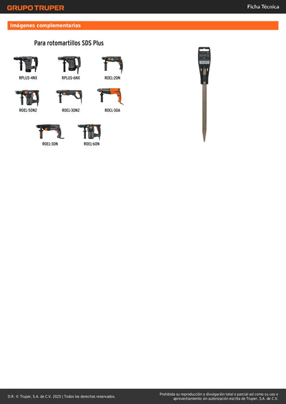 Cincel de punta SDS Plus de 10", Truper