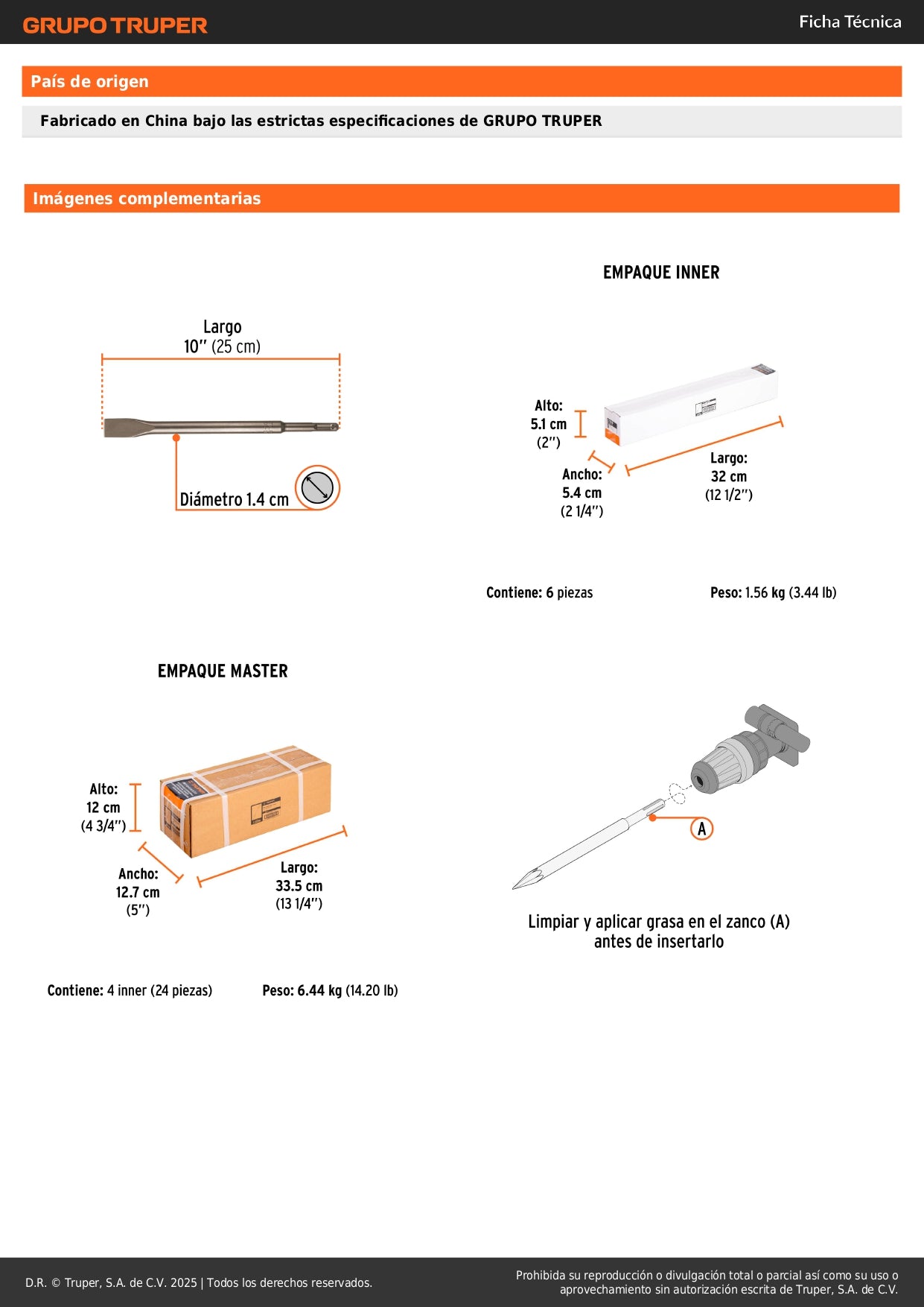Cincel plano delgado SDS Plus 3/4" x 10", Truper