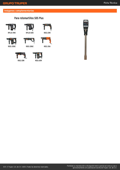 Cincel plano delgado SDS Plus 3/4" x 10", Truper