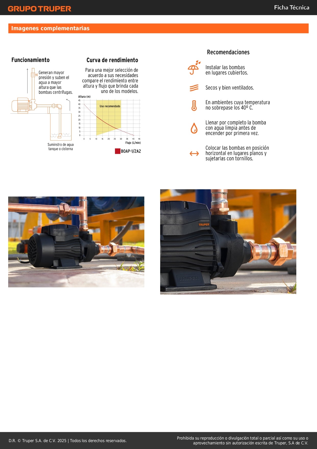 Bomba Periférica TRUPER 1/2HP 40m Altura - Bombeo Agua Limpia Agrícola BOAP-1/2A2
