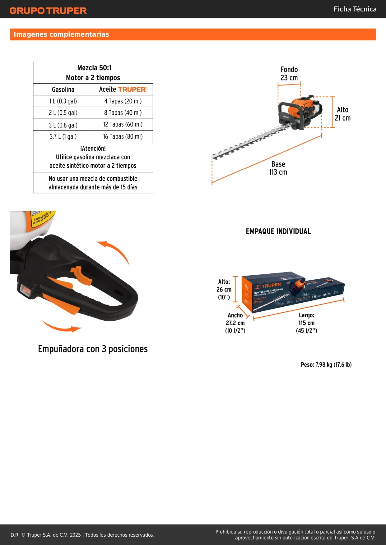 Cortasetos Profesional Truper COS-26X Motor Gasolina 26cc 1HP - Solución Completa para Poda y Mantenimiento de Jardines