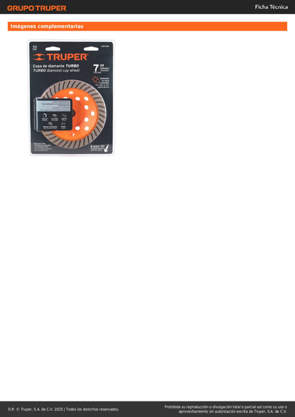 Copa de diamante turbo 7" x 7/8", TRUPER