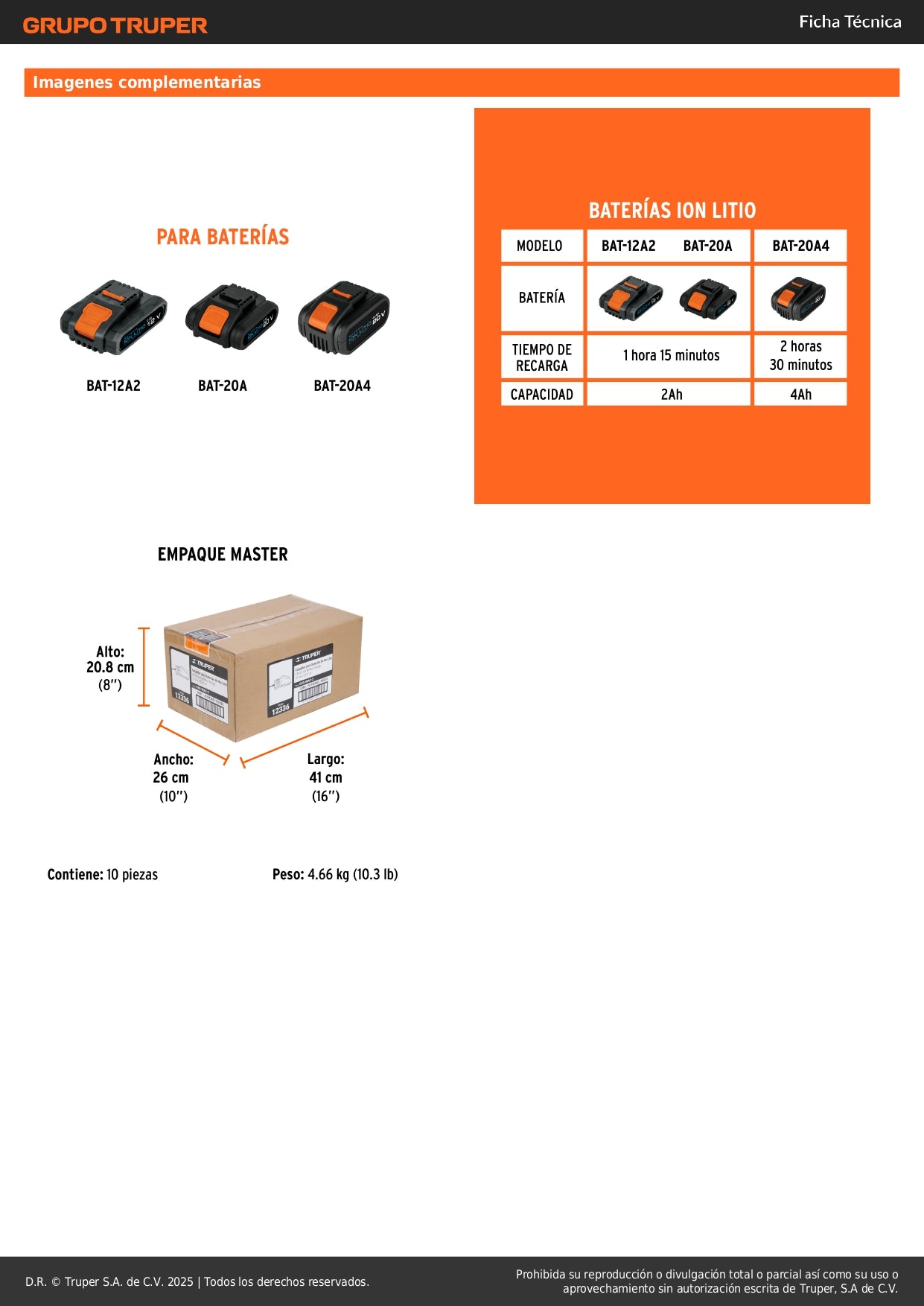Cargador de Baterías TRUPER PRO 12V-20V Tipo C Montable en Pared CAR-INA2-2