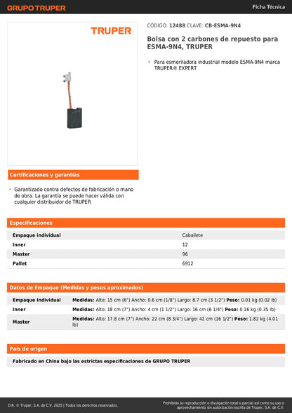 Bolsa con 2 carbones de repuesto para ESMA-9N4, TRUPER