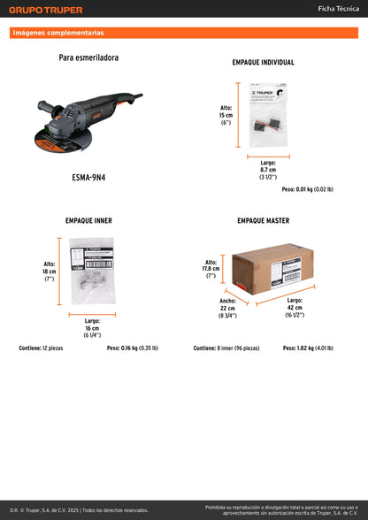 Bolsa con 2 carbones de repuesto para ESMA-9N4, TRUPER