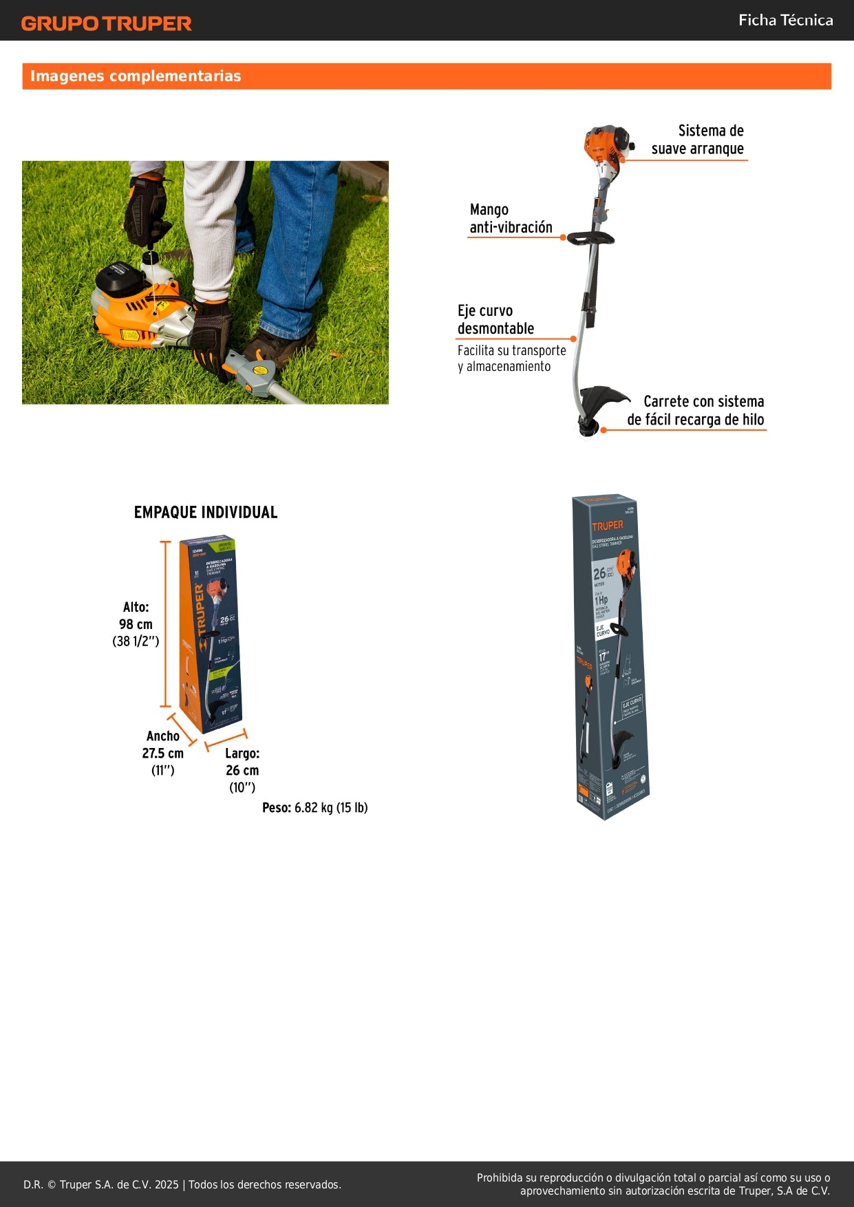 Desbrozadora Gasolina 26cc DES-26C Mango D Corte 17" - Solución Profesional para Césped Residencial y Maleza