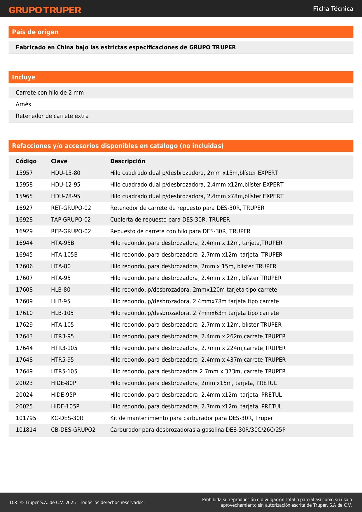 Desbrozadora Gasolina 30cc DES-30R Motor 1.2HP Eje Recto Corte 17 Pulgadas - Solución Profesional para Césped Residencial Hierba y Maleza
