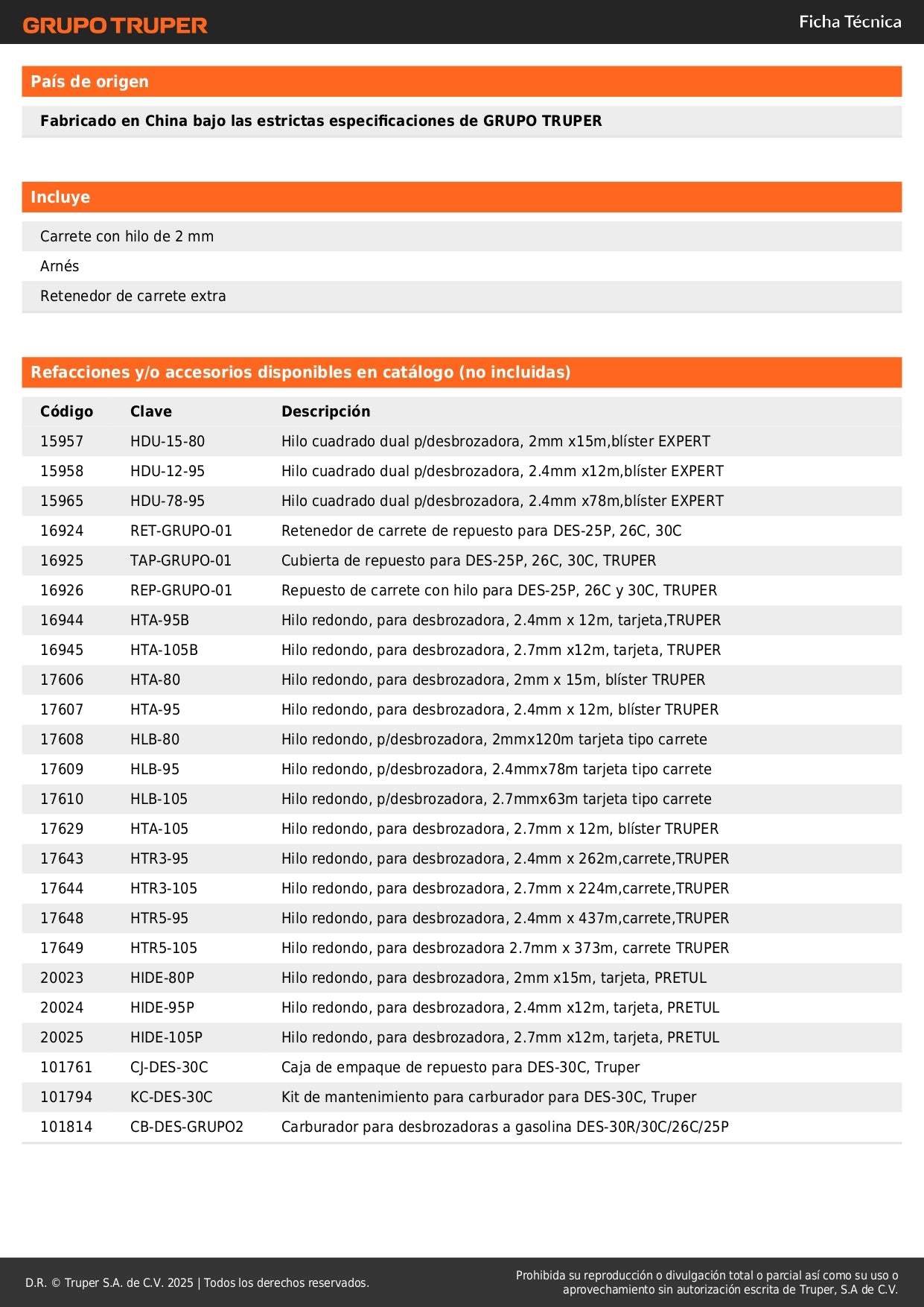 Desbrozadora Gasolina 30cc DES-30C Motor 1.2HP Eje Curvo - Corta Césped Grueso Hierba Maleza Jardín Residencial