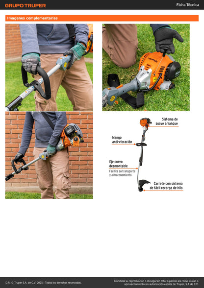 Desbrozadora Gasolina 30cc DES-30C Motor 1.2HP Eje Curvo - Corta Césped Grueso Hierba Maleza Jardín Residencial