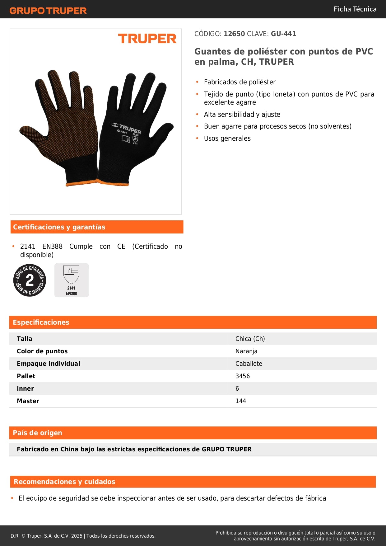 Guantes de Poliéster con Puntos PVC TRUPER GU-441 - Máximo Agarre y Sensibilidad para Trabajo Industrial Seco