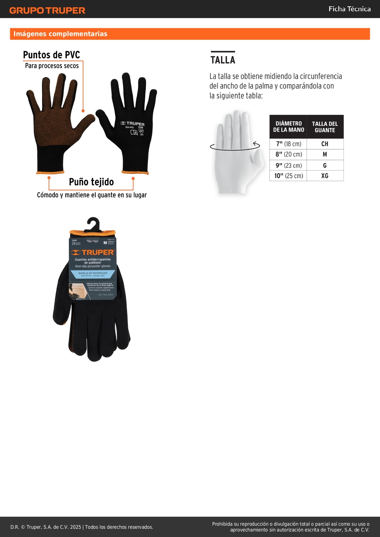 Guantes de Poliéster con Puntos PVC Antideslizantes Talla M - Máximo Agarre y Sensibilidad para Trabajo Industrial - TRUPER GU-442
