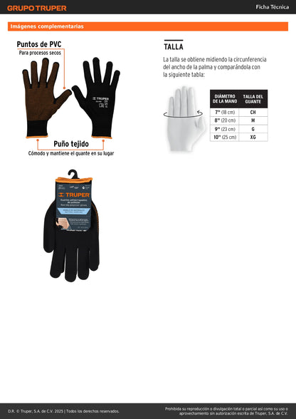 Guantes Industriales TRUPER GU-443 Poliéster con Puntos PVC - Máximo Agarre y Protección para Trabajo Seguro