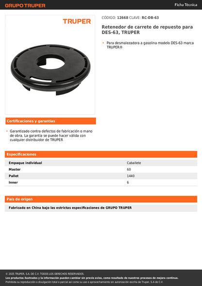 Retenedor de carrete de repuesto para DES-63, TRUPER