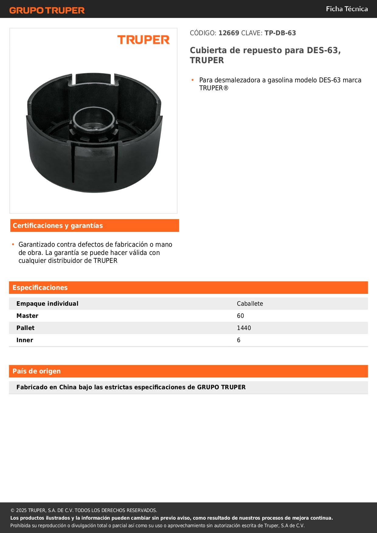 Cubierta de repuesto para DES-63, TRUPER