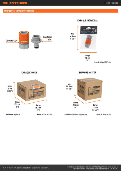 Conector 3/4" rápido de ABS mangueraacc. sistema click